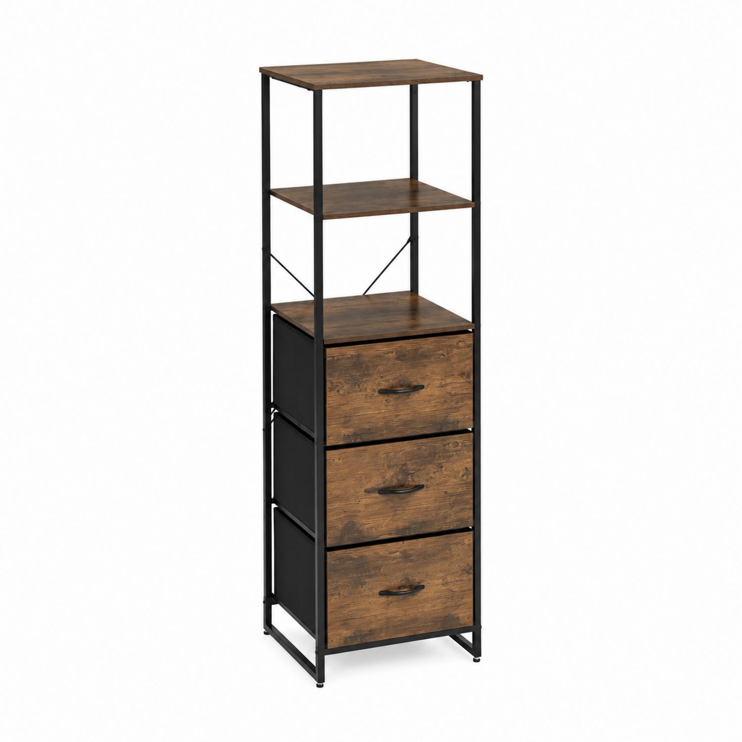 Étagère en bois et métal avec tiroirs
