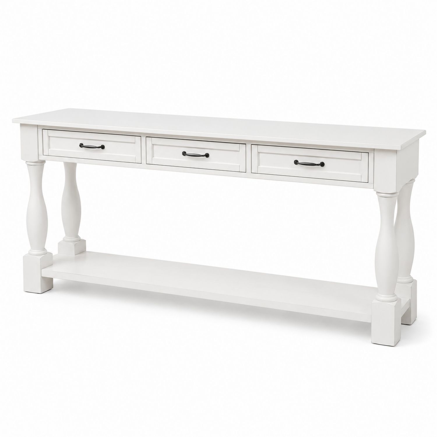 Console en bois avec tiroirs et étagère inférieure Blanc