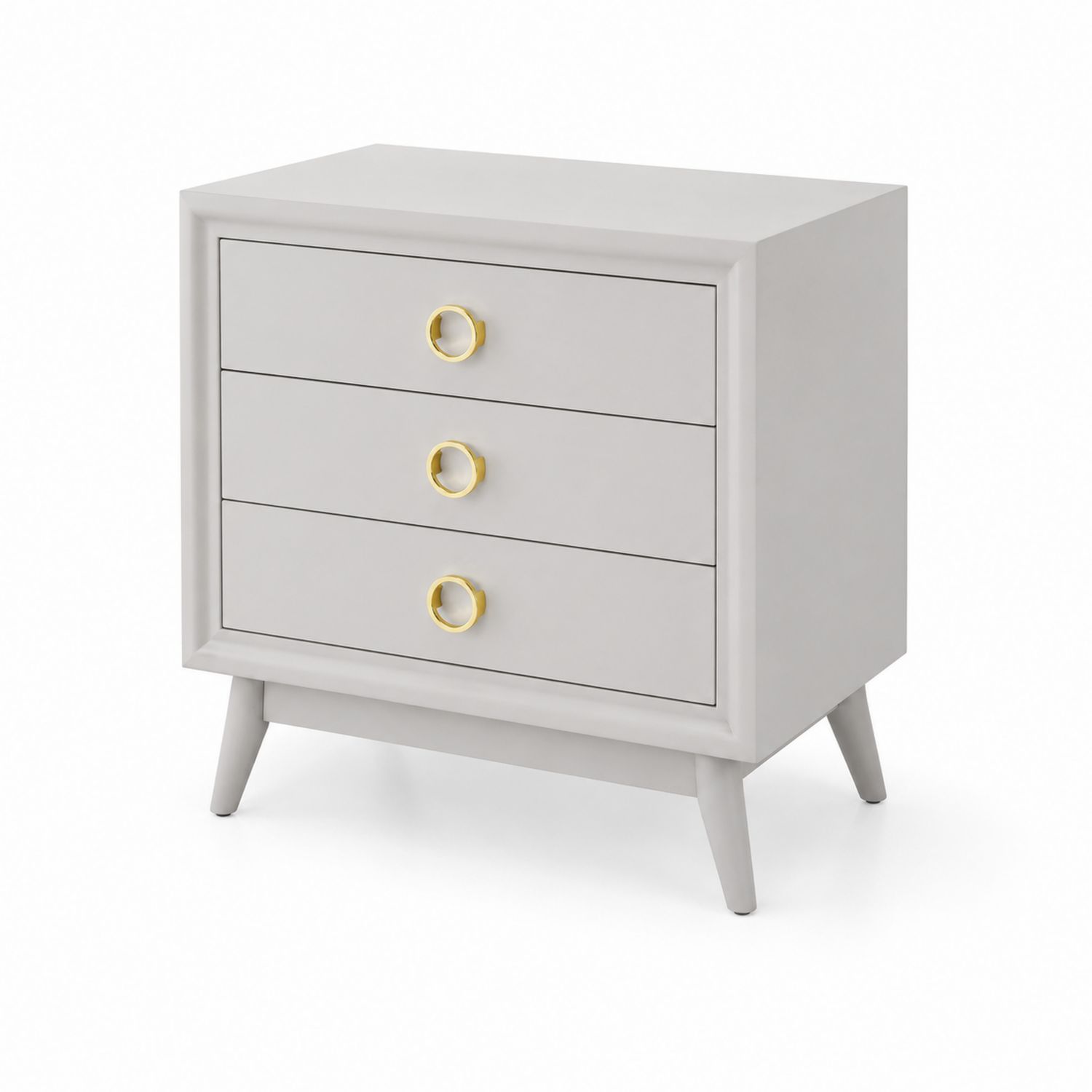 Commode à trois tiroirs en MDF avec poignées en métal Gris