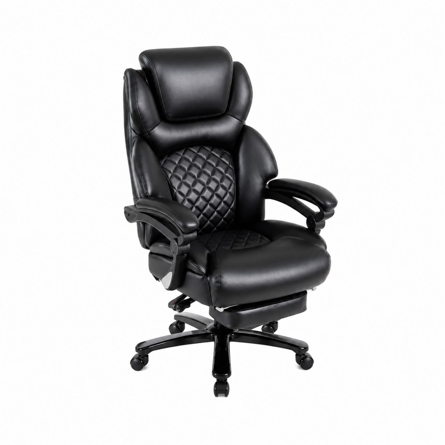 Chaise de bureau en cuir synthétique noir avec repose-pieds