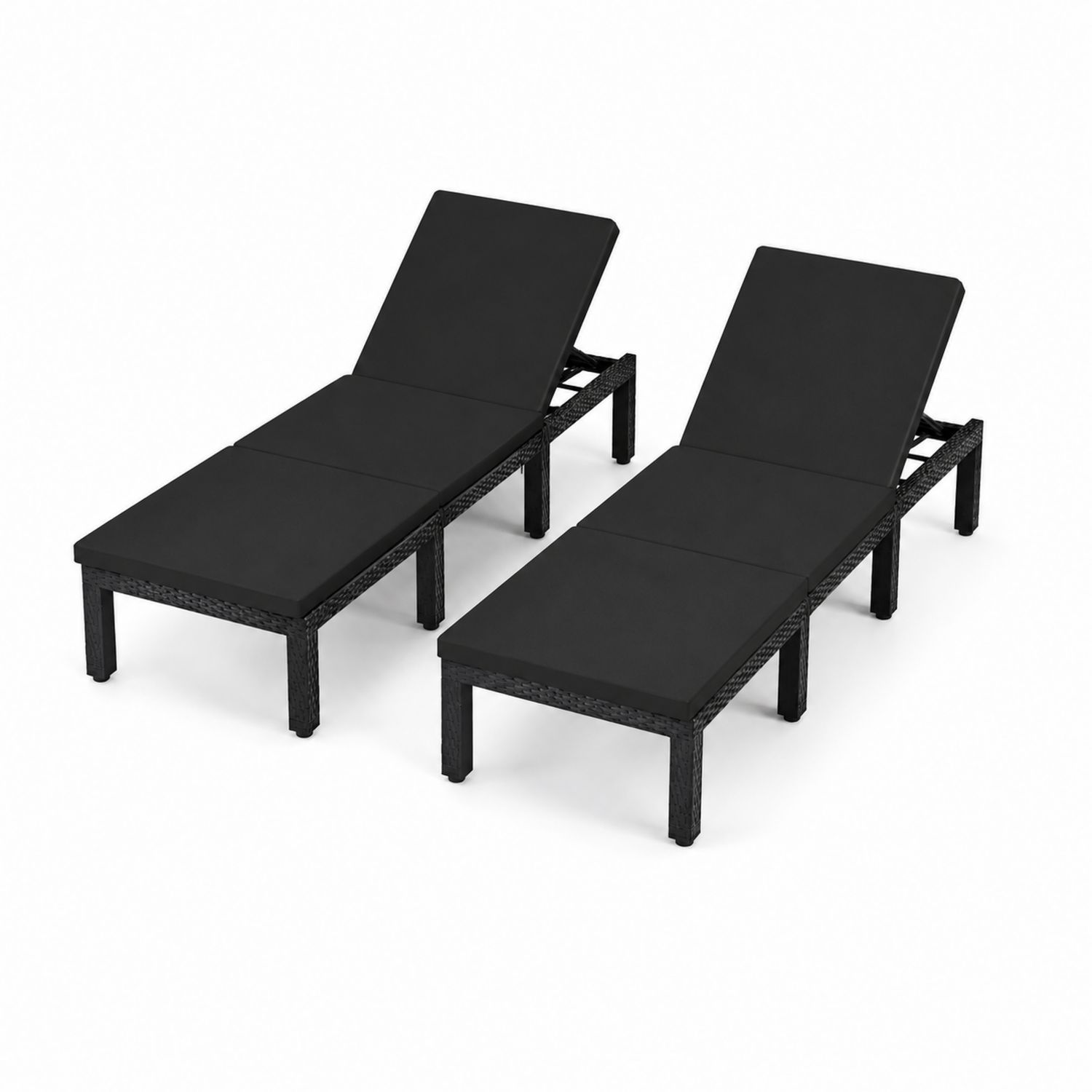 Chaises longues extérieures en résine tressée et aluminium Noir