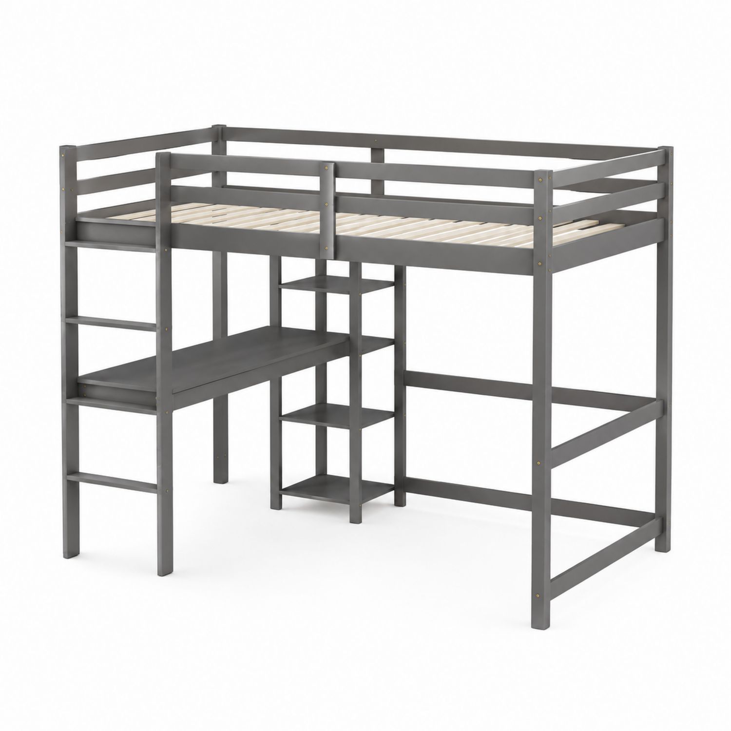 Lit mezzanine en métal gris avec bureau intégré 90x200 cm