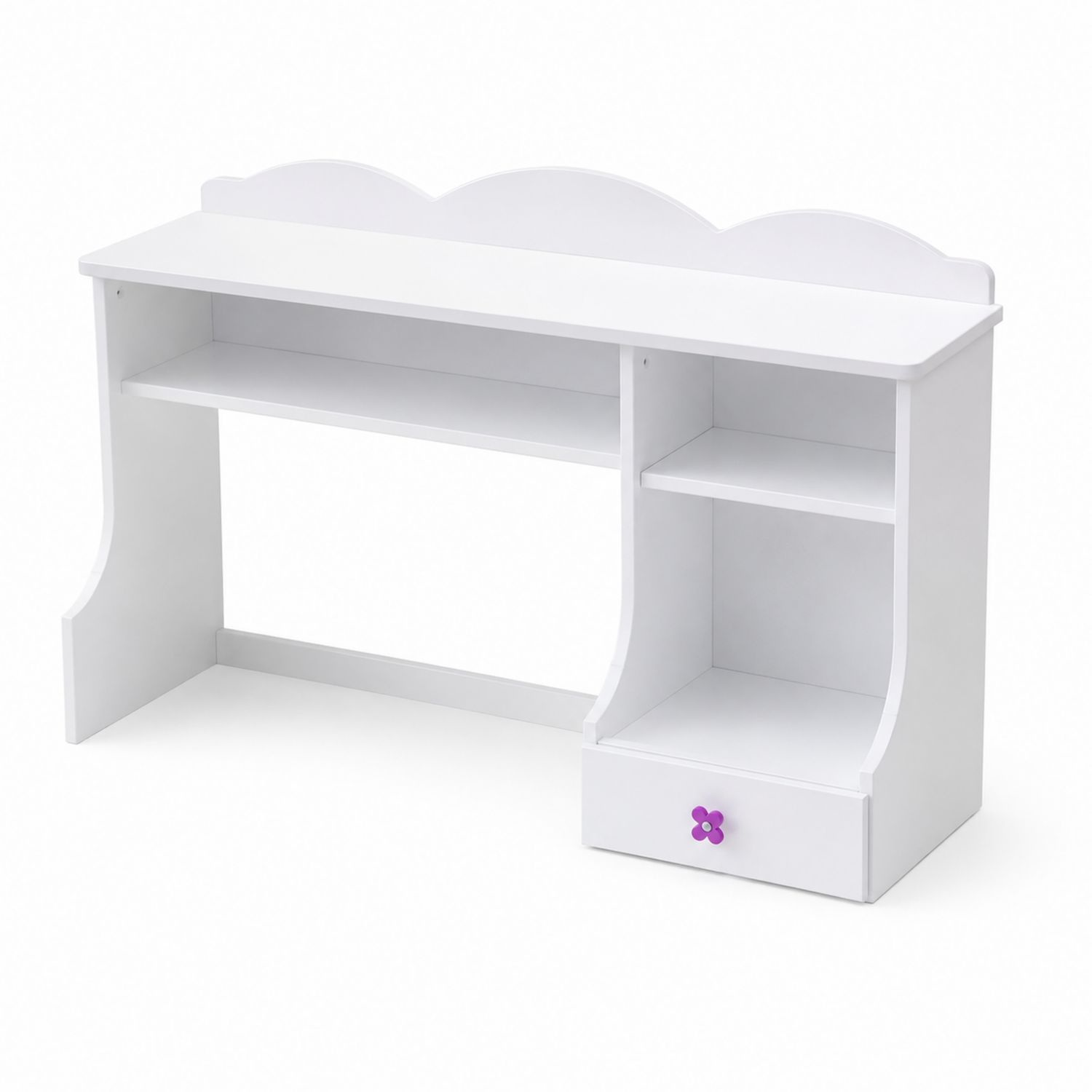 Bureau enfant en bois MDF blanc avec étagères et tiroir