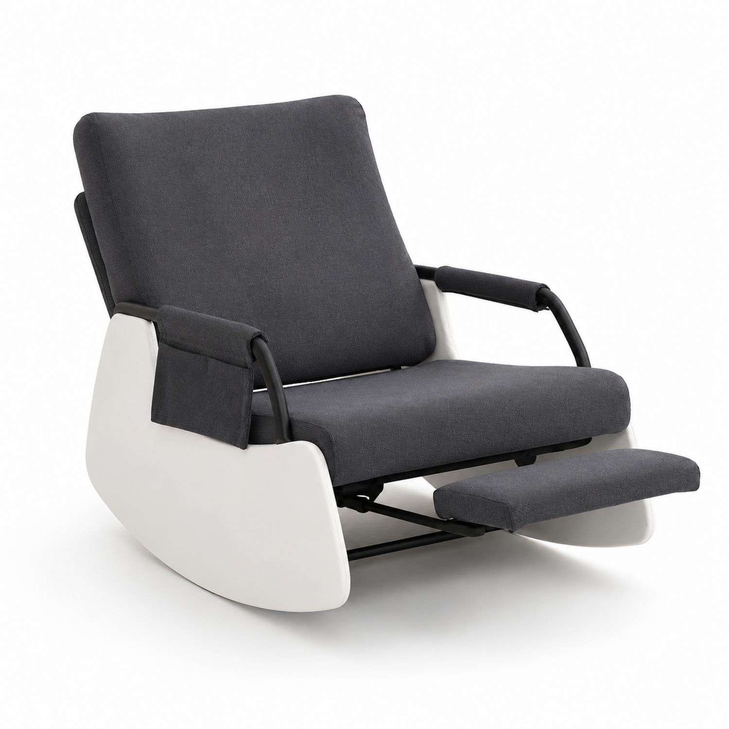Fauteuil à bascule inclinable en métal et tissu polyester gris
