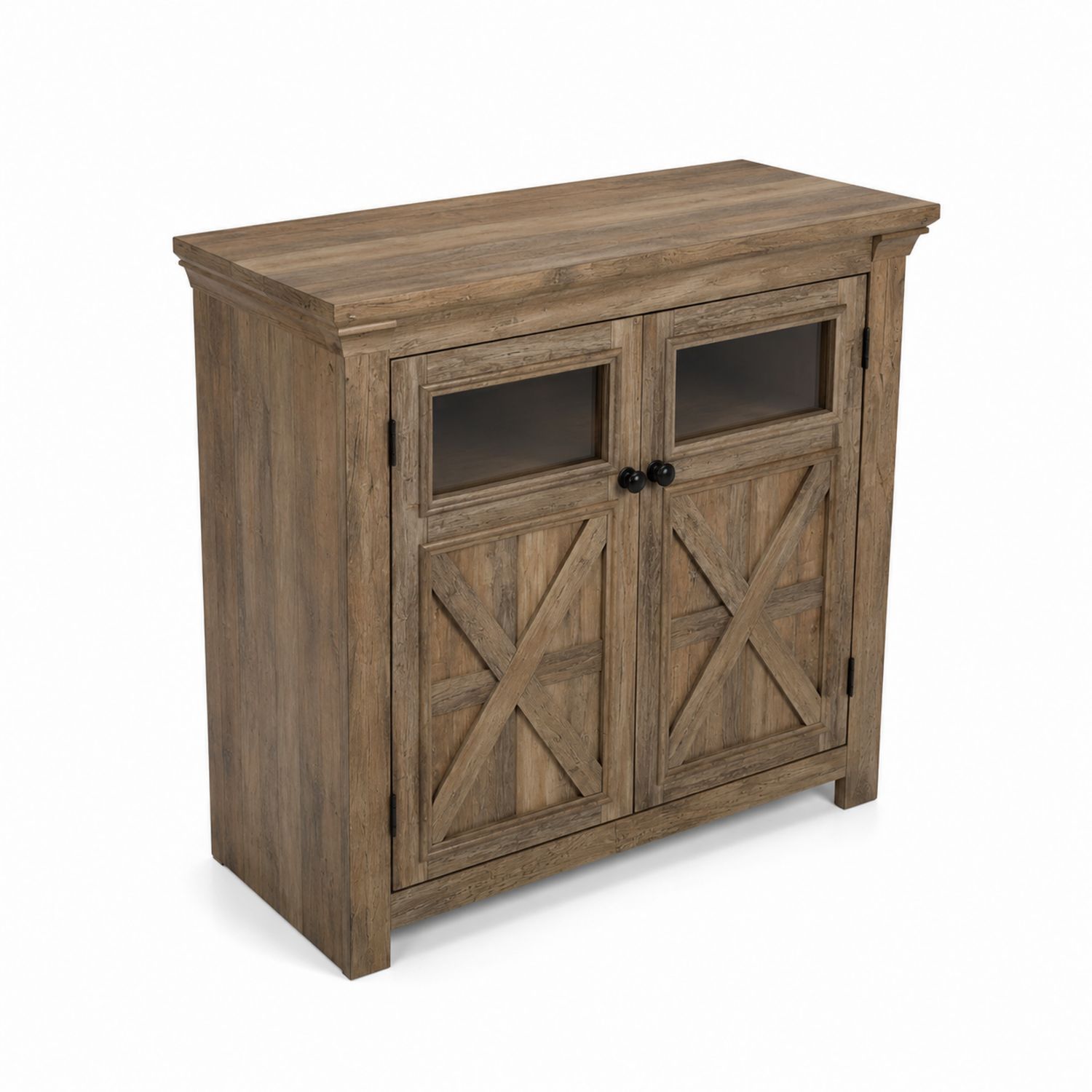 Buffet bois de pin 2 portes vitrées chêne clair
