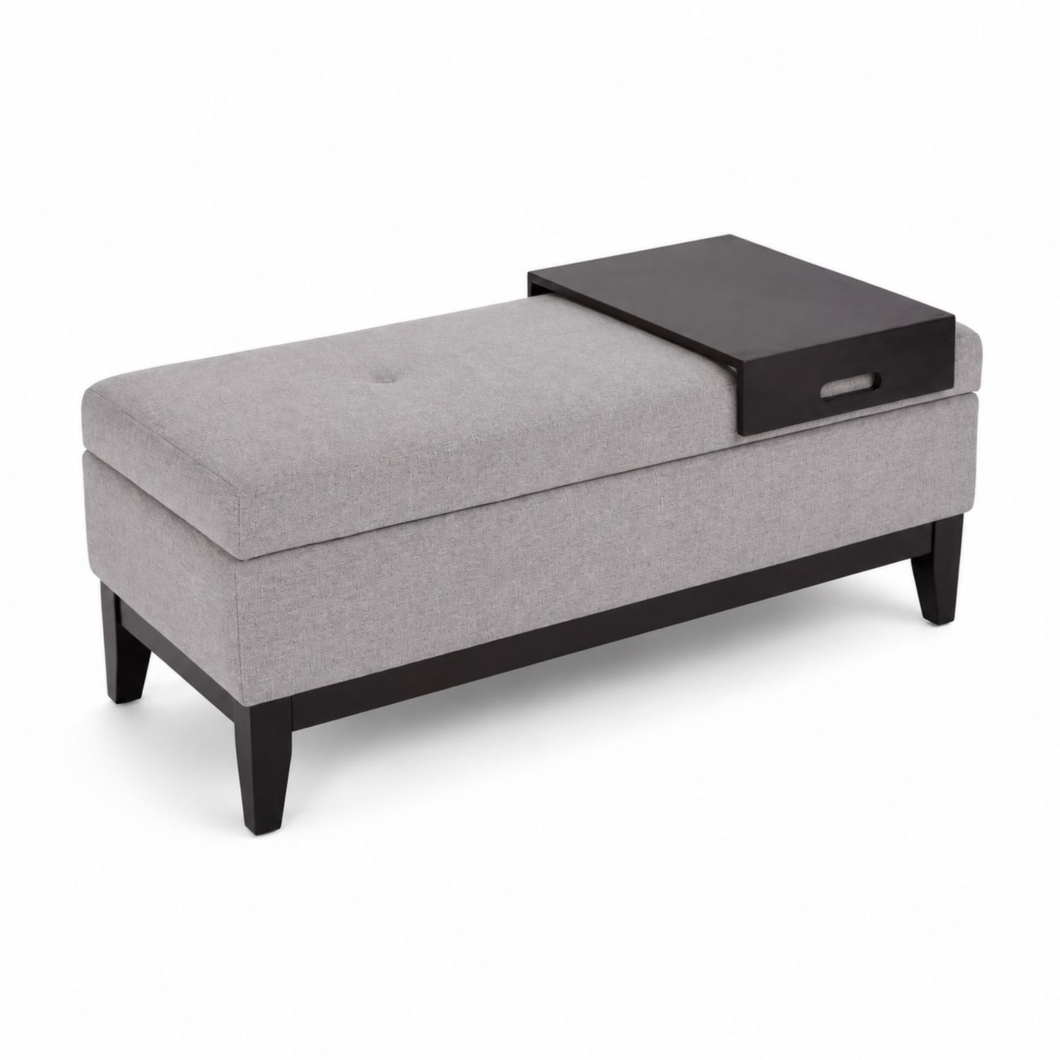Banc en bois avec plateau amovible en tissu gris