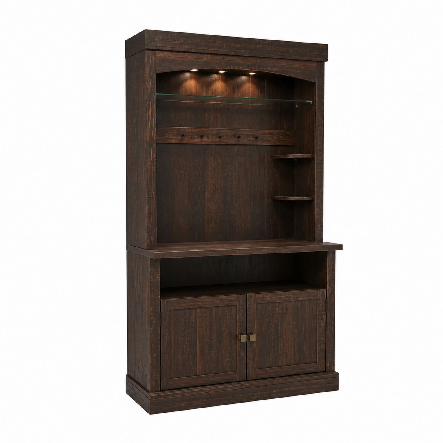 Buffet en bois avec étagères et éclairage LED, Marron