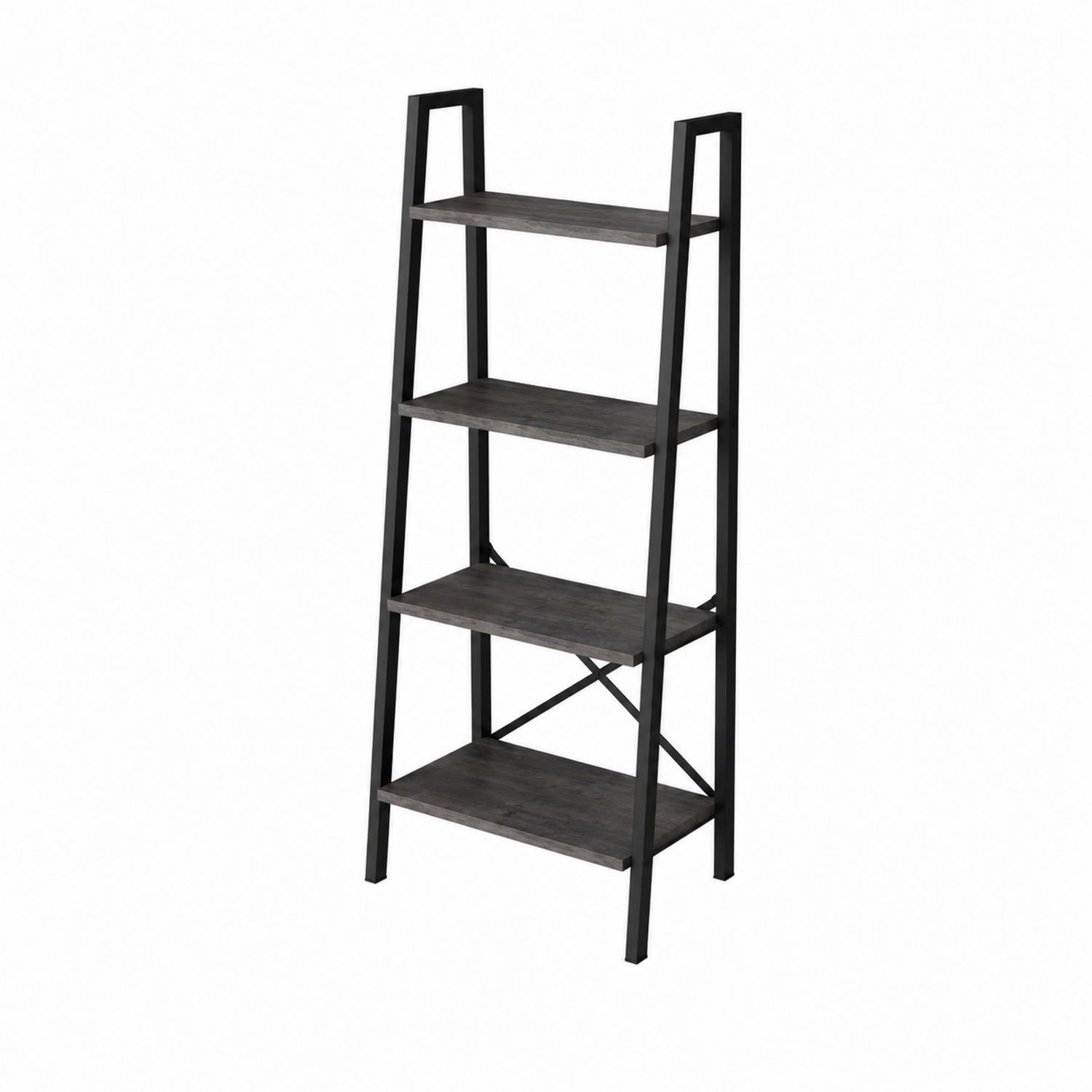 Étagère à échelle en bois et métal noir 4 niveaux