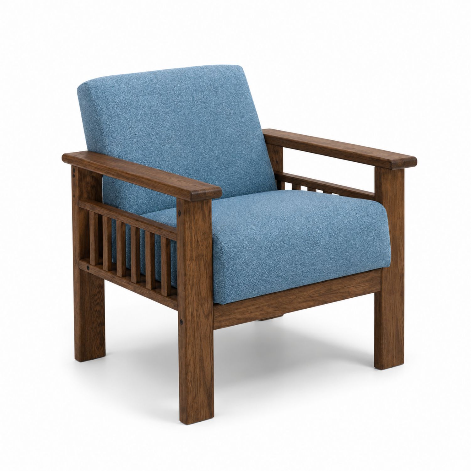 Fauteuil en Bois avec Revêtement en Polyester Bleu