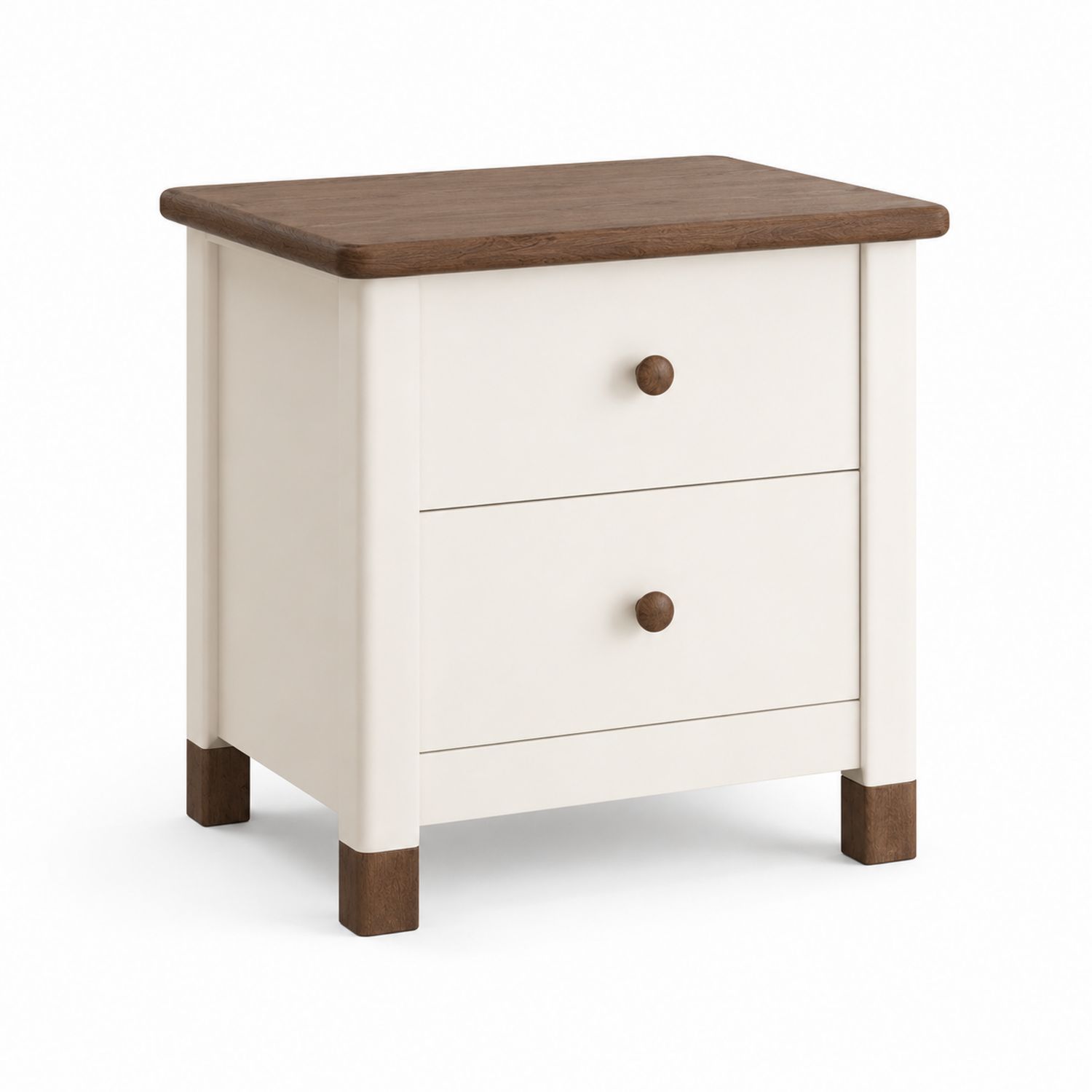 Table de chevet en bois avec 2 tiroirs Blanc et Brun