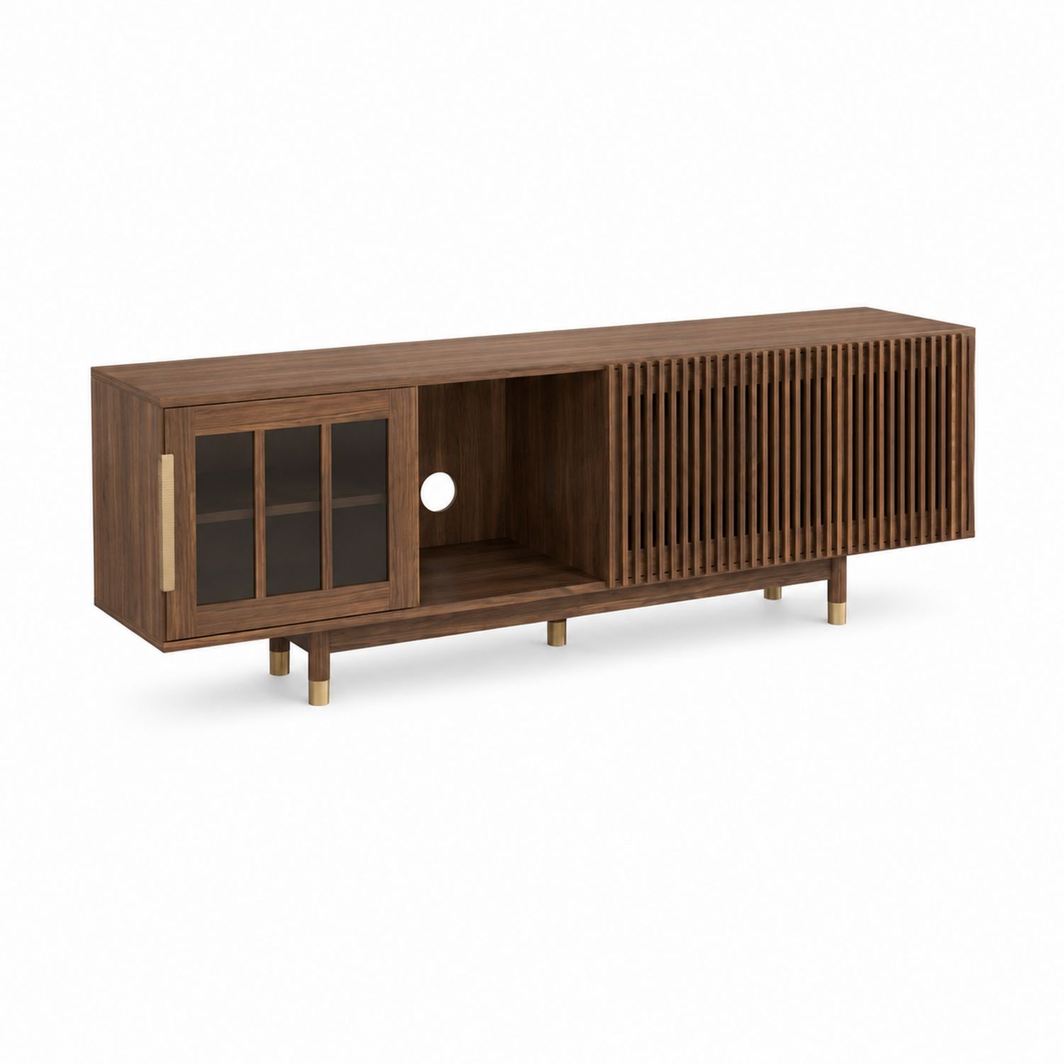 Meuble TV en bois de noyer avec verre trempé