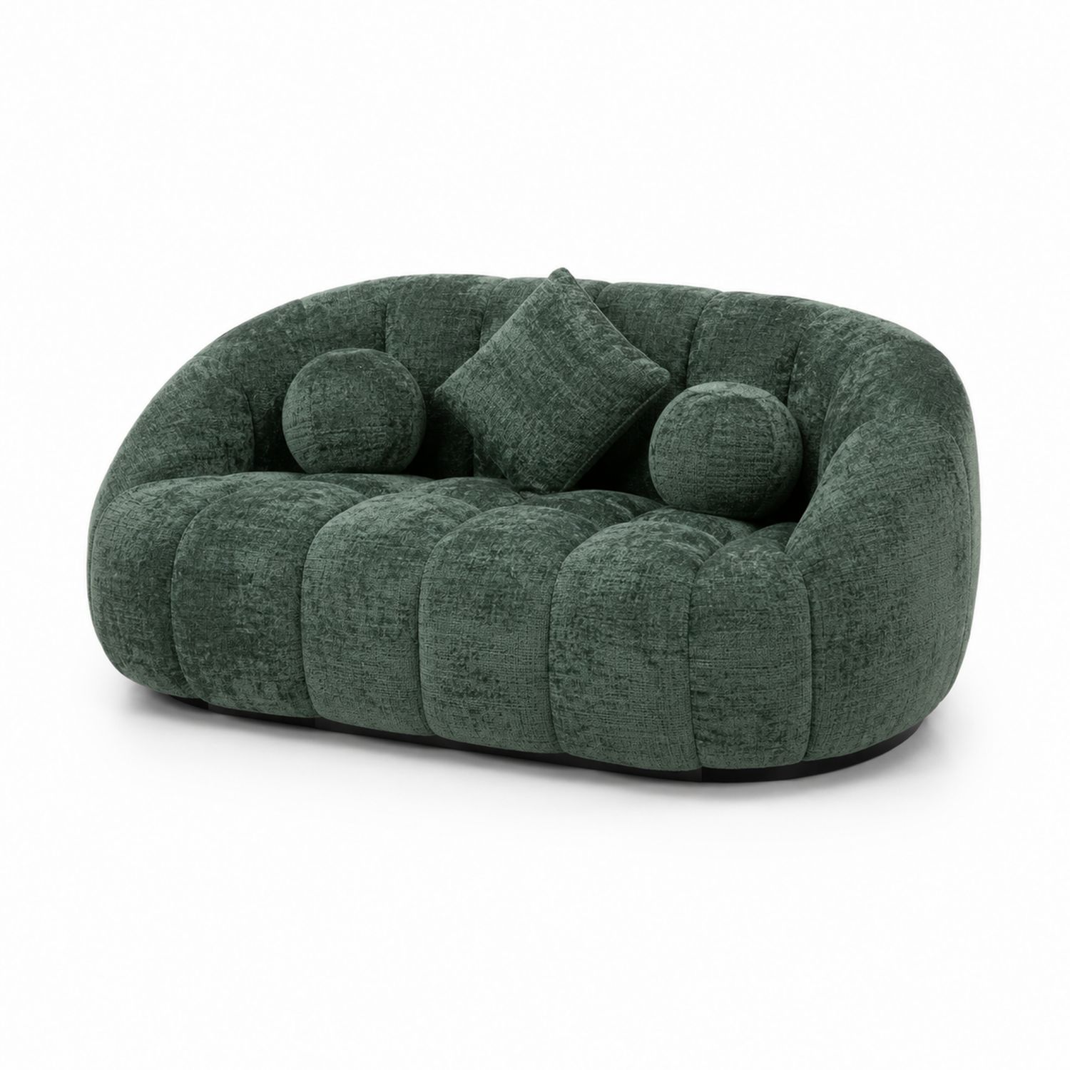 Canapé 2 places en velours vert foncé avec coussins