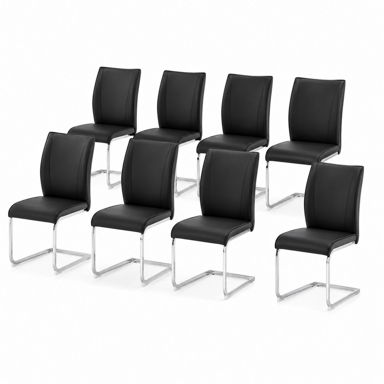 Lot de 8 chaises en métal et similicuir noir