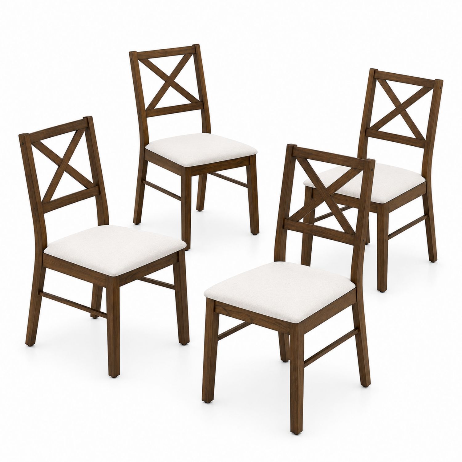 Lot de 4 chaises en bois avec assise en lin