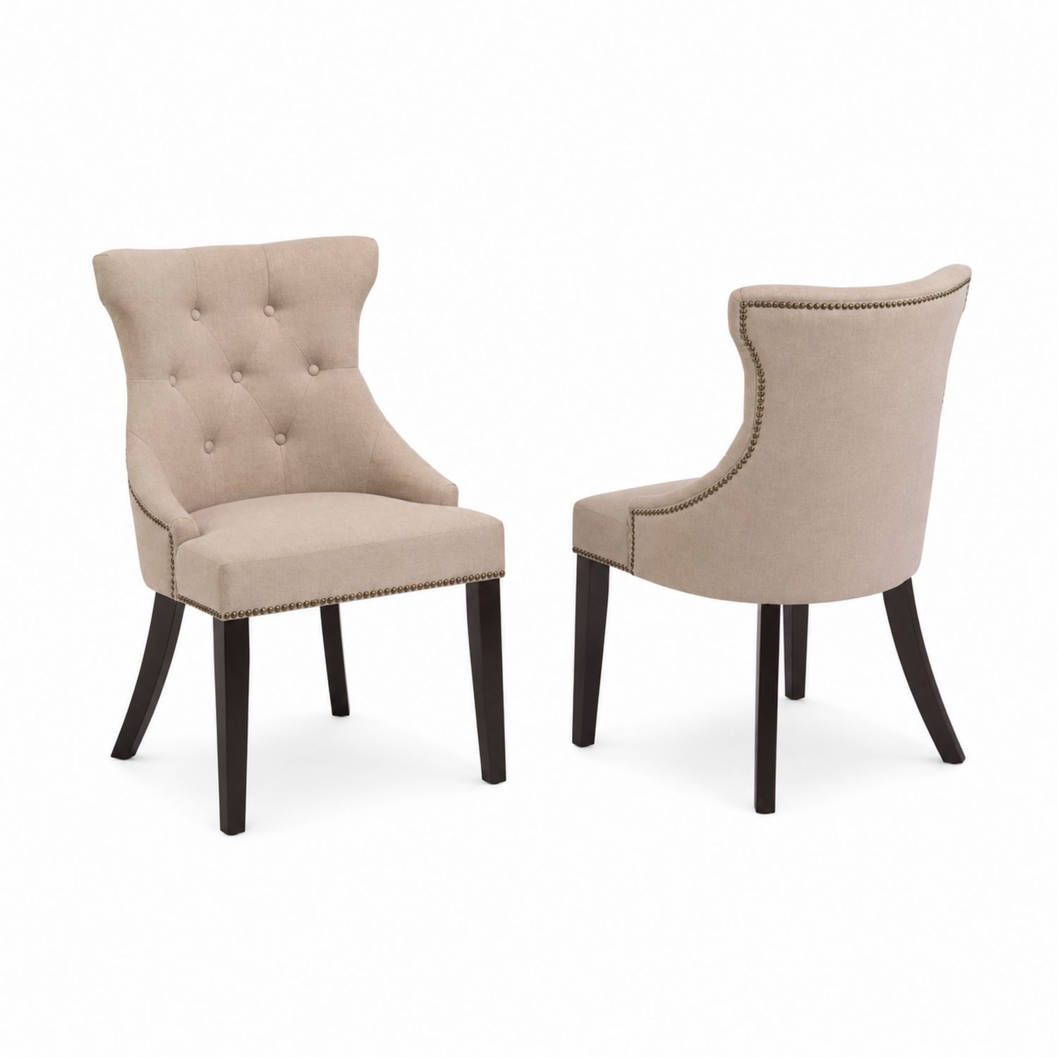 Chaise en tissu beige avec pieds en bois massif