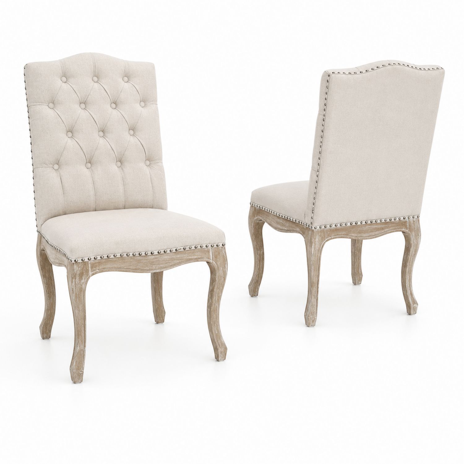 Chaise de salle à manger en bois avec tissu en lin beige
