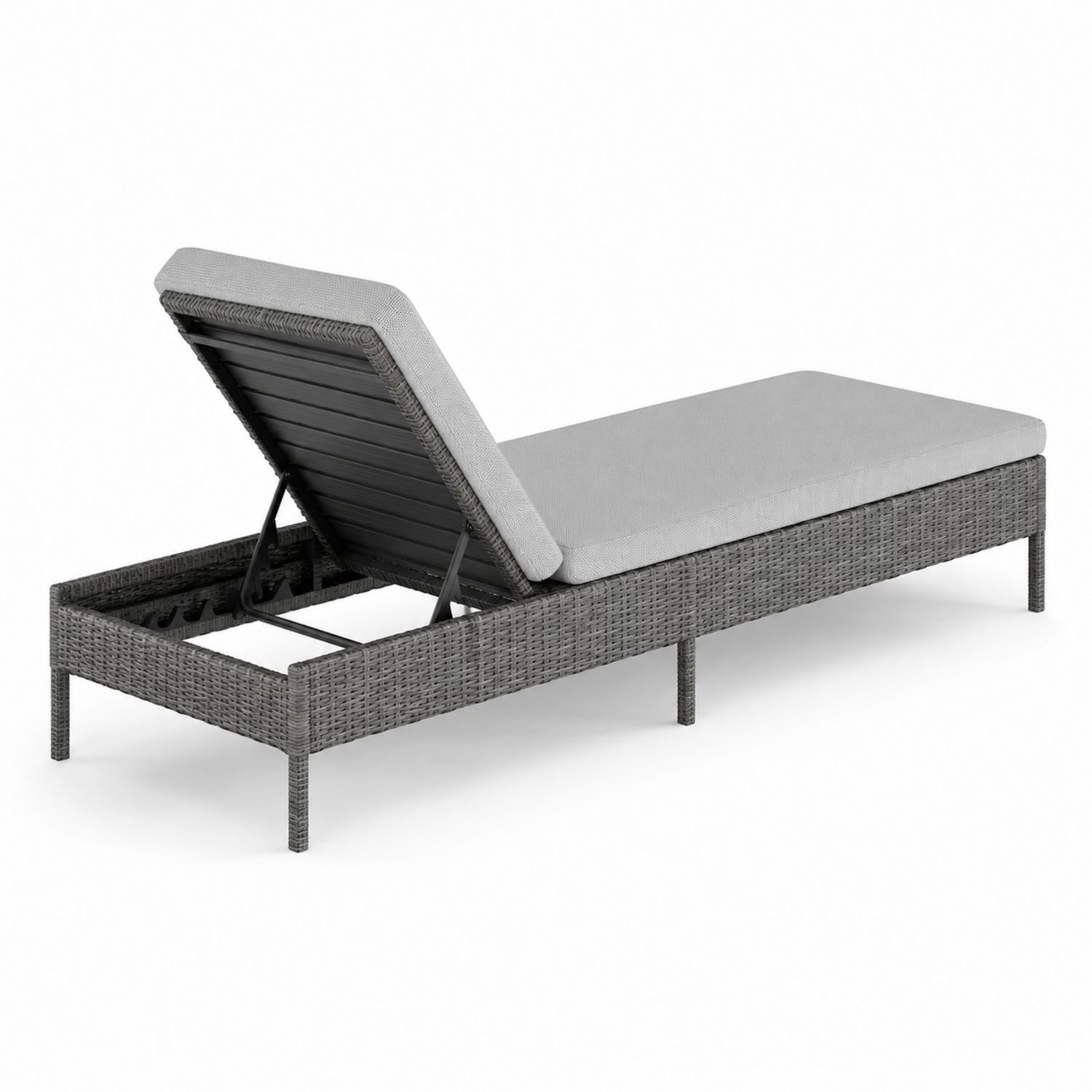 Chaise Longue Extérieure Réglable en Résine Tressée avec Coussin Gris