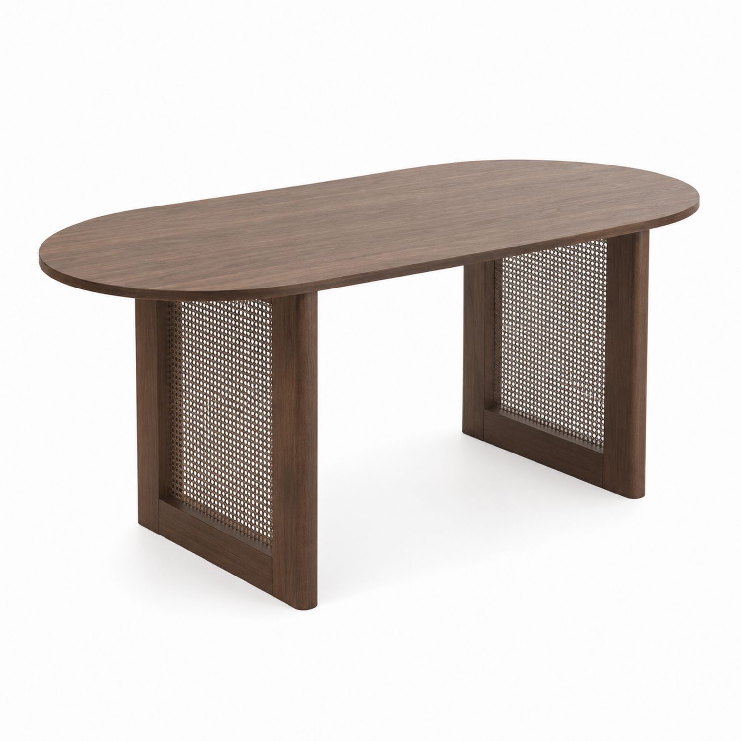 Table à manger ovale en bois d'acacia et cannage 180x90x76 cm Marron