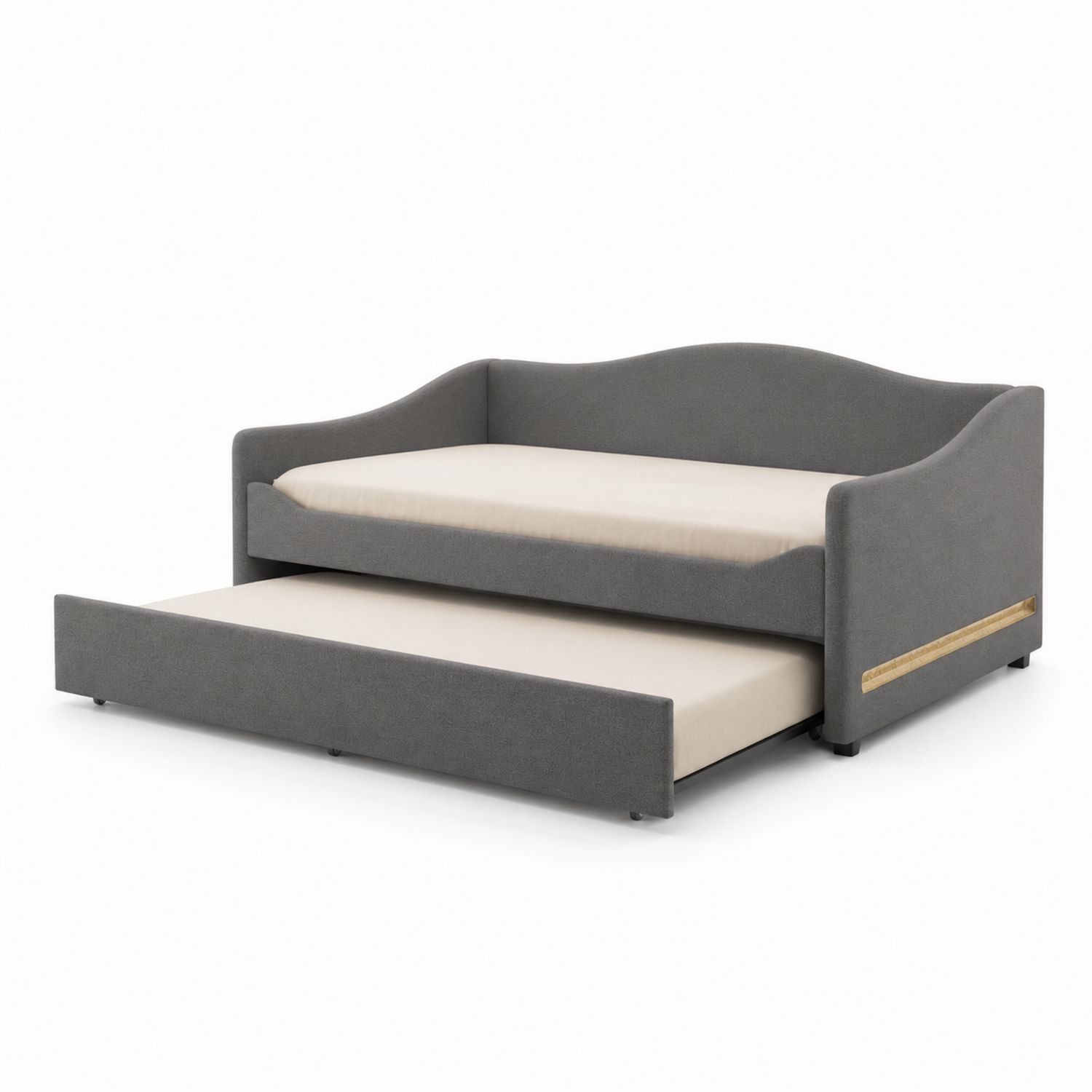 Lit gigogne en bois et tissu polyester Gris 200x90 cm