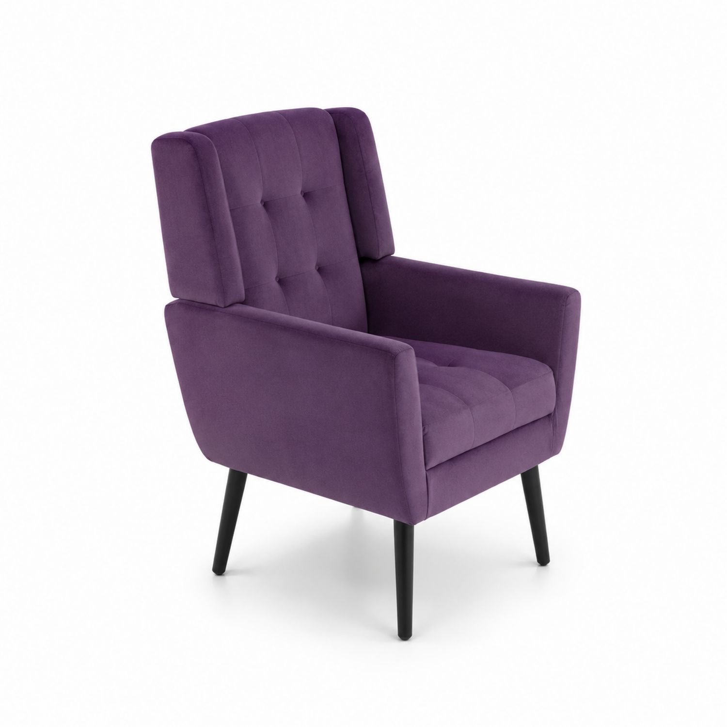 Fauteuil en velours violet avec pieds en bois