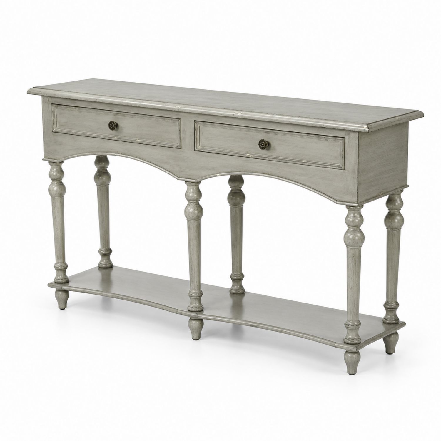 Console en bois avec 2 tiroirs et étagère