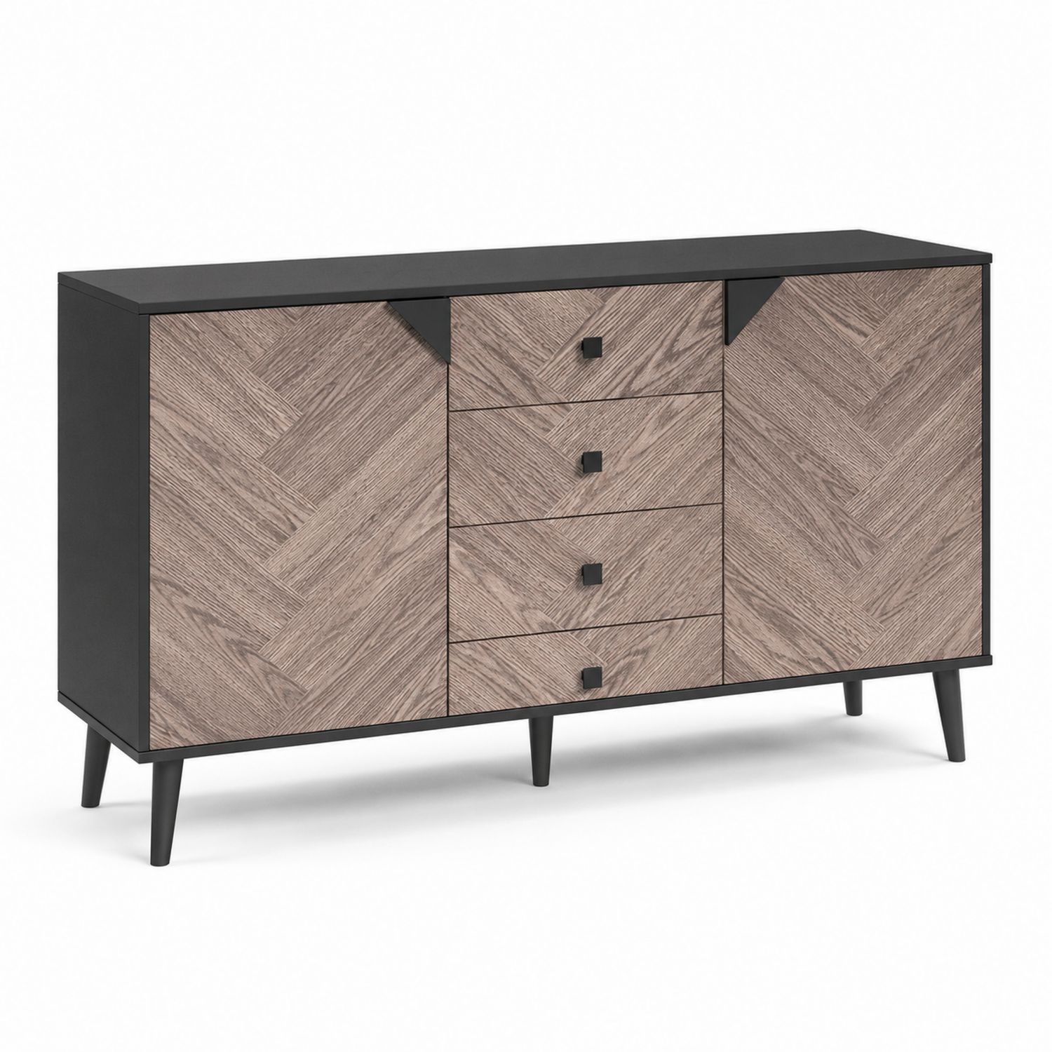 Buffet en bois MDF avec placage chêne et structure en métal, 120x40x80 cm, Marron/Noir