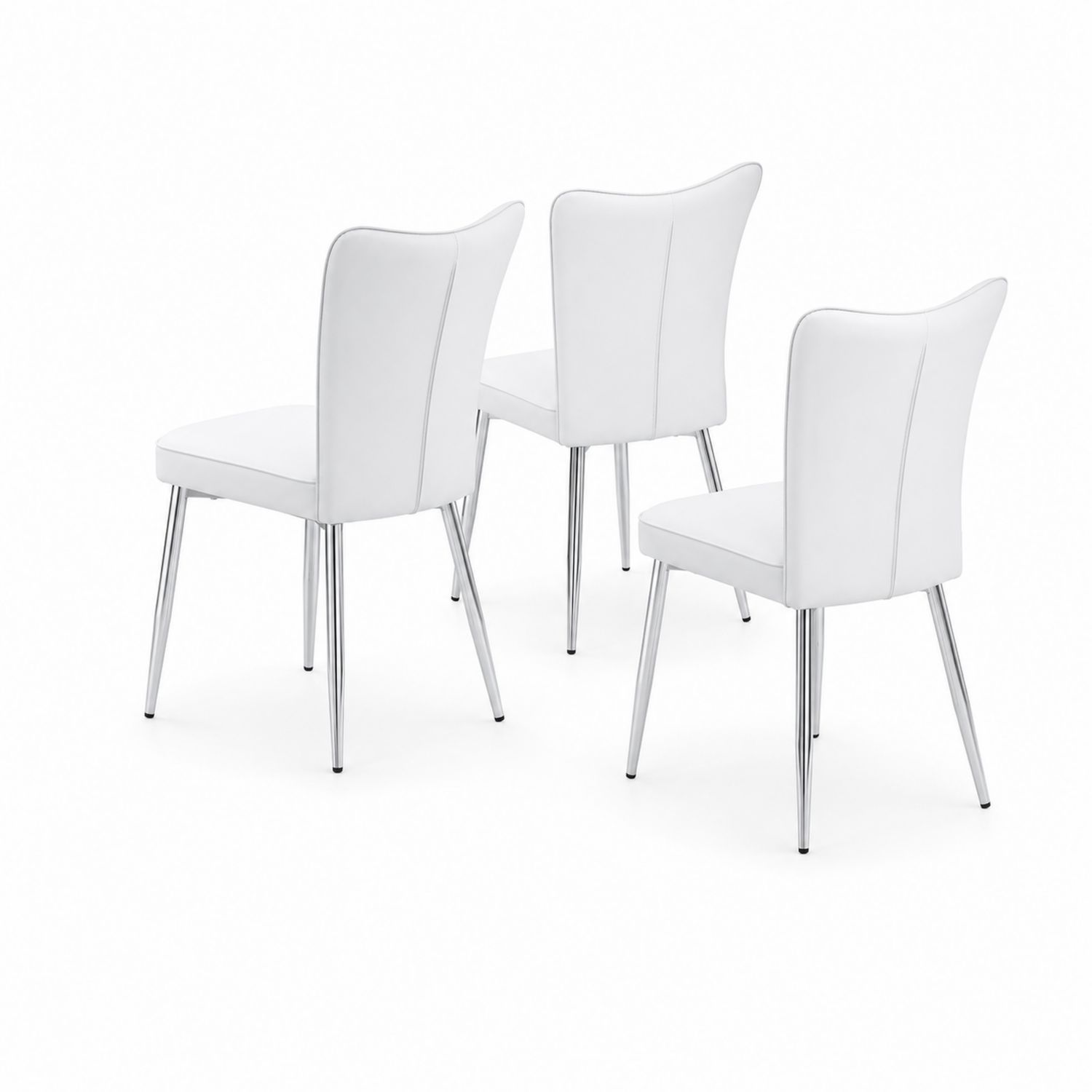 Ensemble de 3 chaises en cuir PU blanc avec pieds en acier chromé