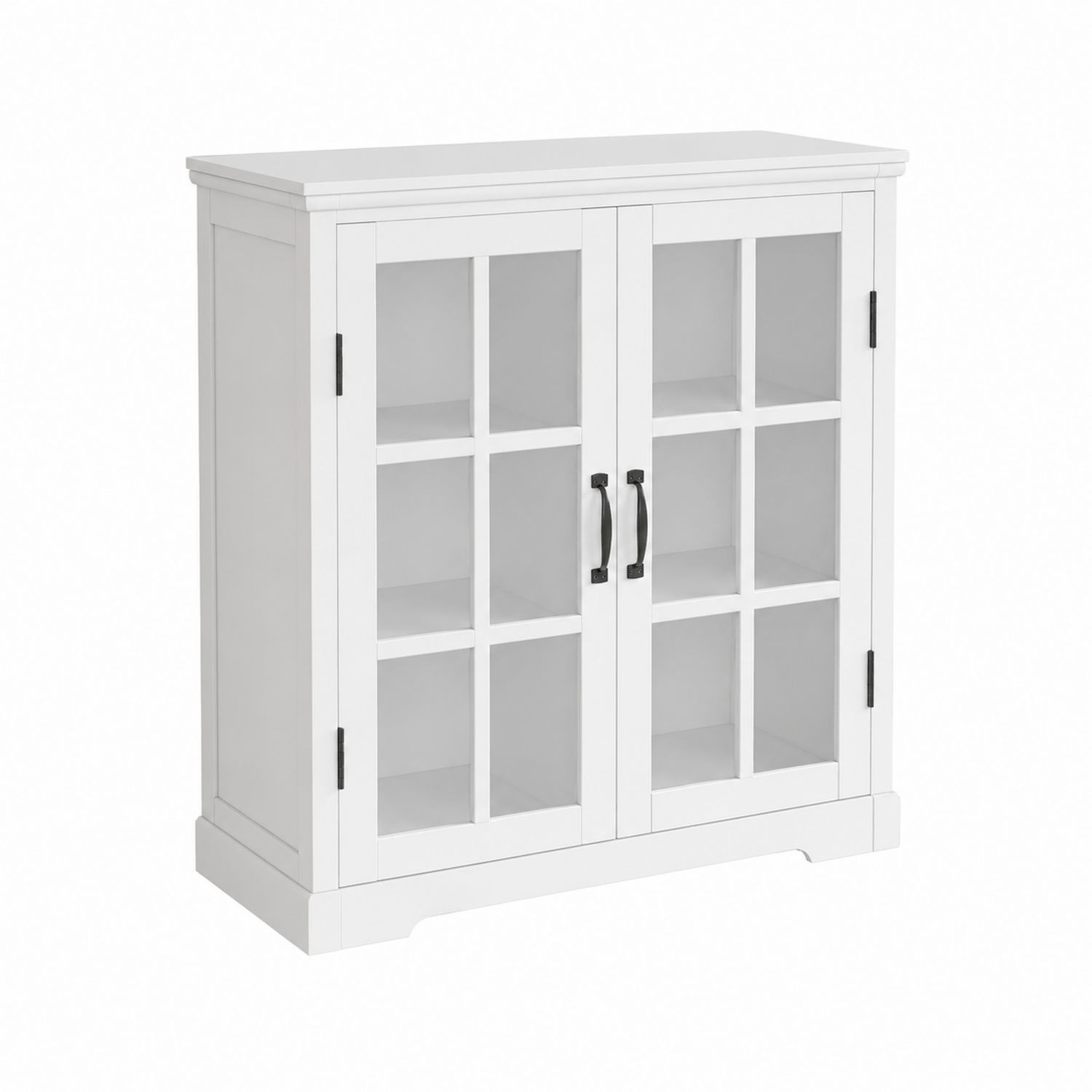 Buffet en Bois MDF avec Portes en Verre Trempé Blanc