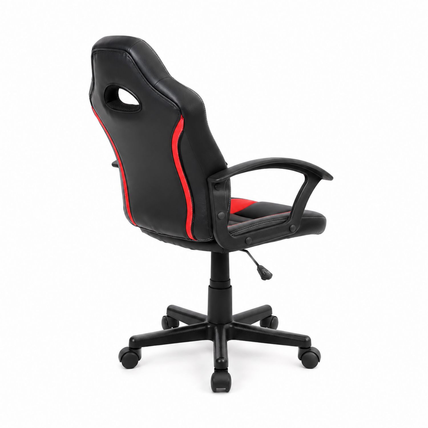 Chaise de bureau en cuir synthétique noir et rouge avec accoudoirs