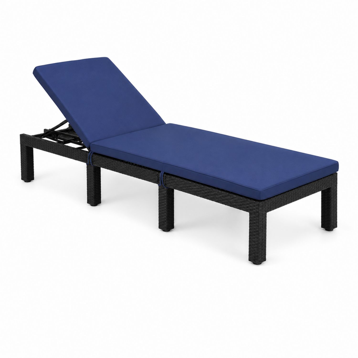 Chaise longue en résine tressée avec coussin bleu