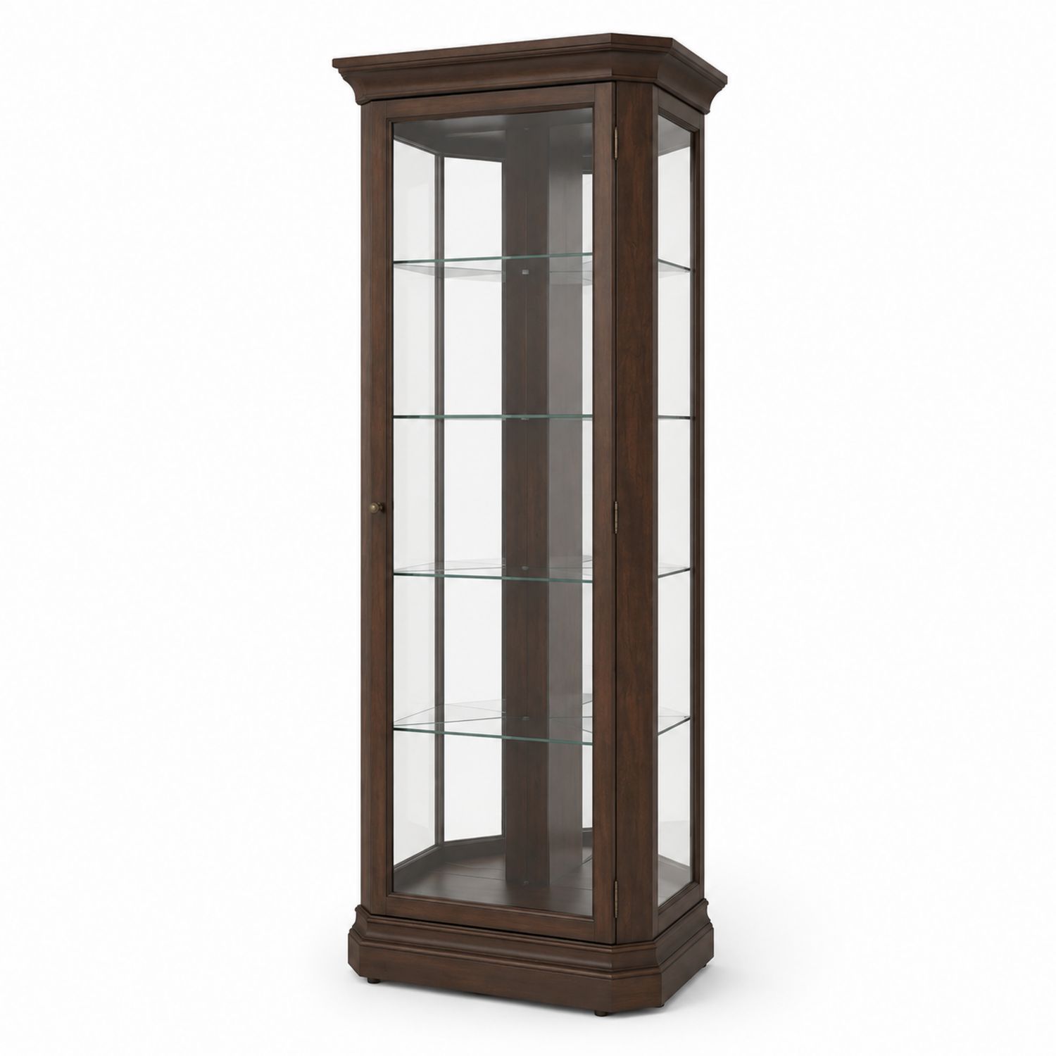Vitrine d'angle en bois et verre trempé brun