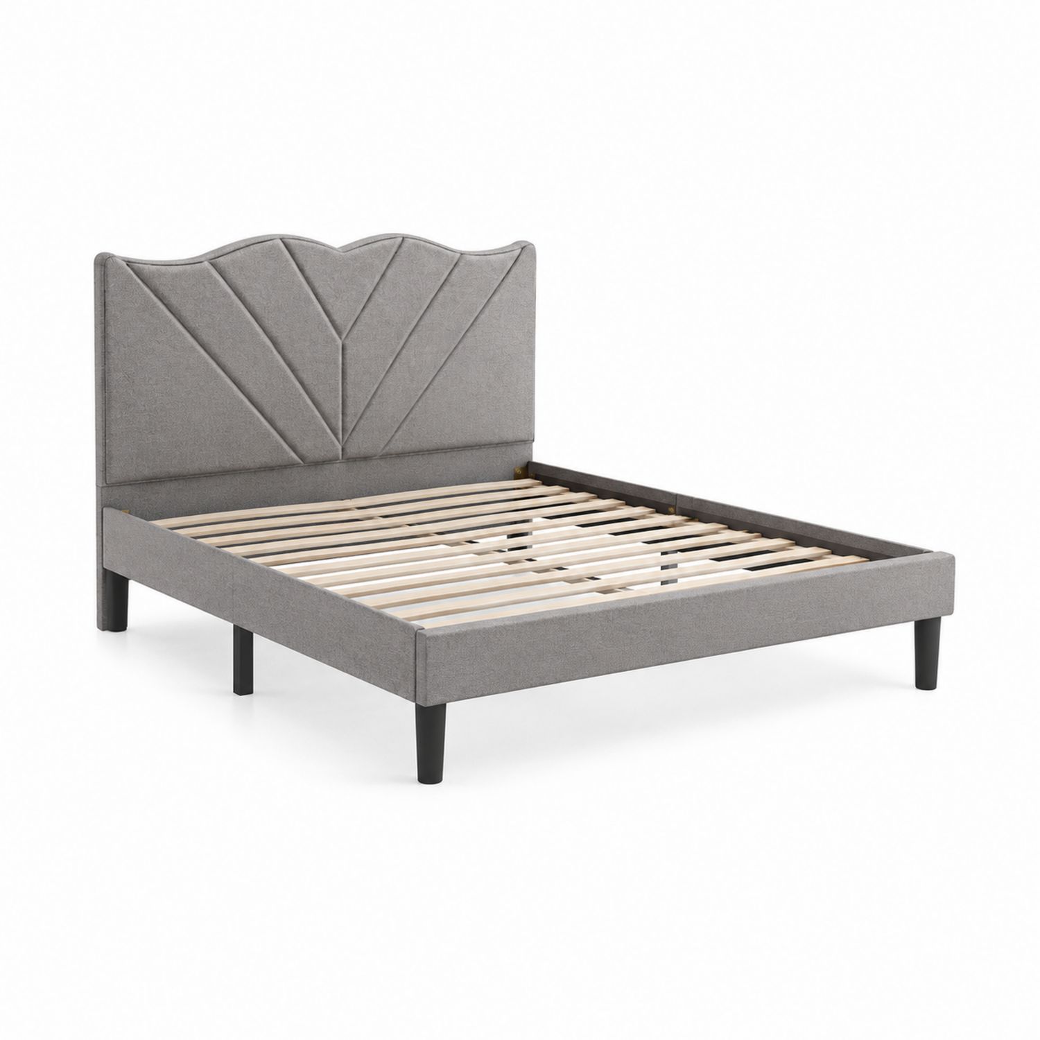 Lit double en tissu gris avec tête de lit 140x200 cm