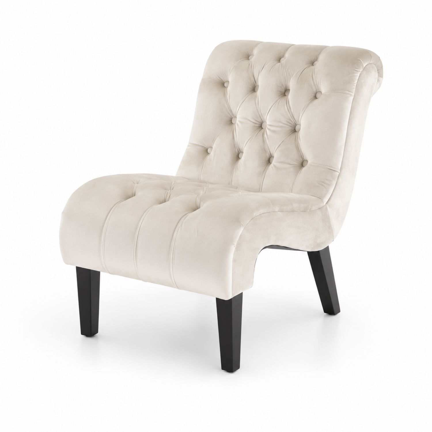 Chaise velours Beige pieds en bois