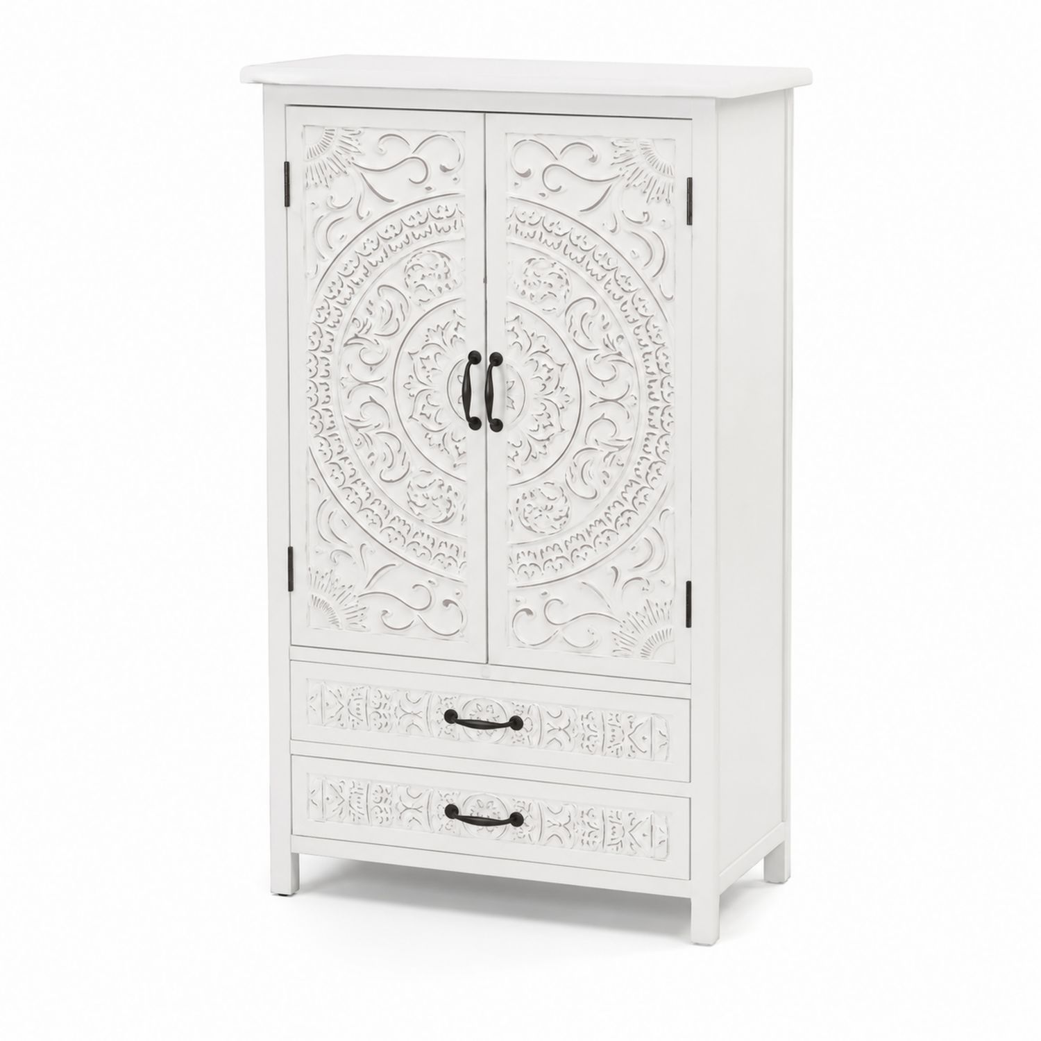 Armoire en bois avec motifs sculptés, 2 portes et 2 tiroirs