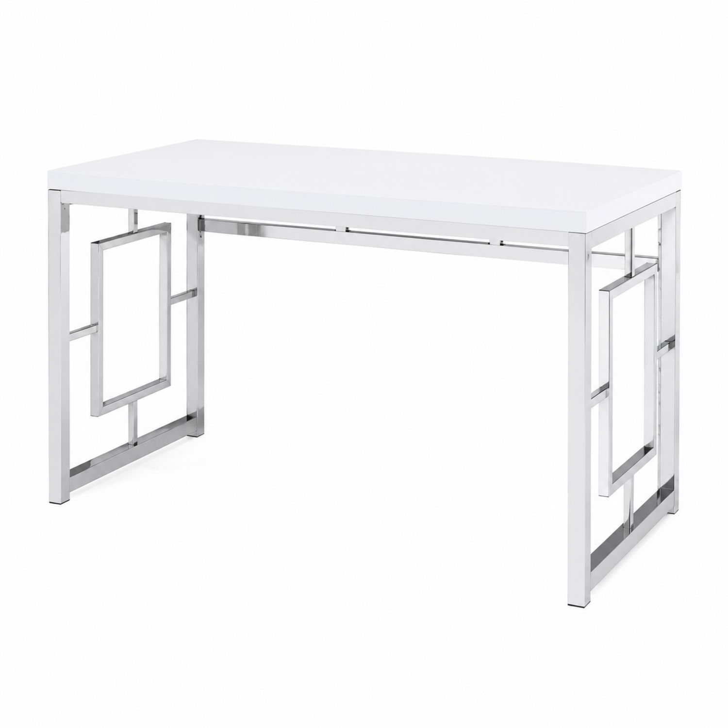 Table rectangulaire en métal avec plateau MDF Blanc/Argent