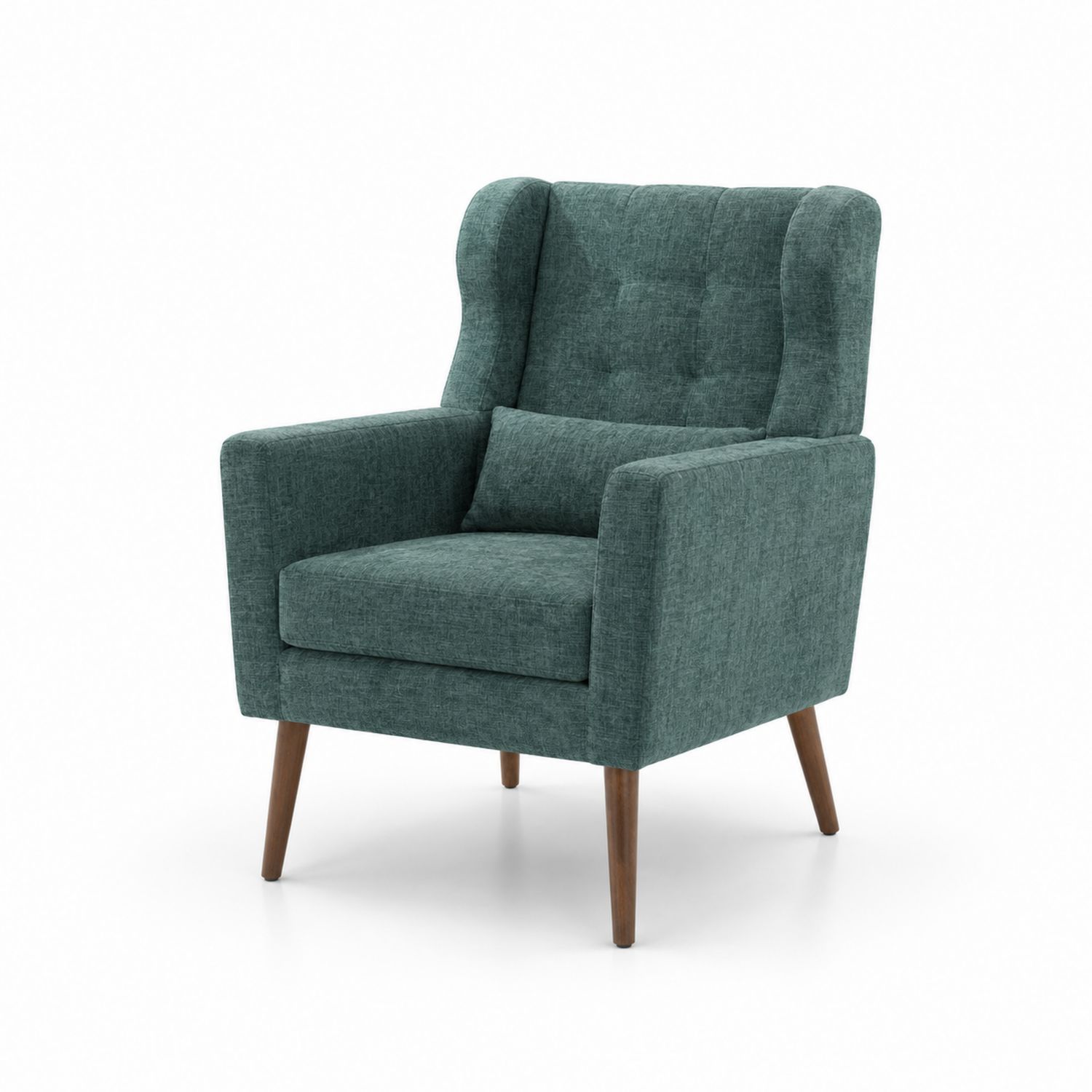 Fauteuil en tissu vert avec pieds en bois