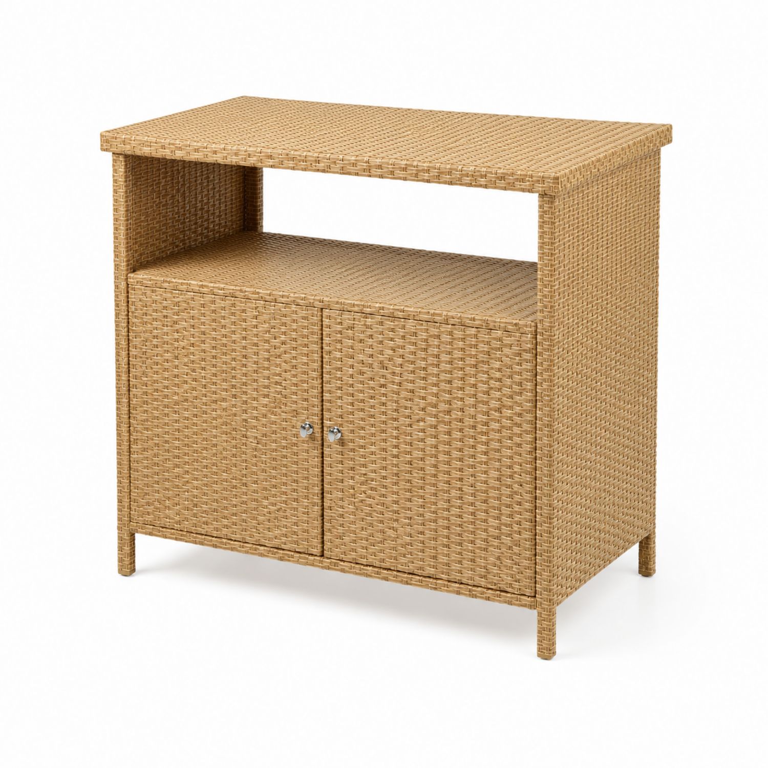 Console en Résine Tressée avec Étagère et Portes