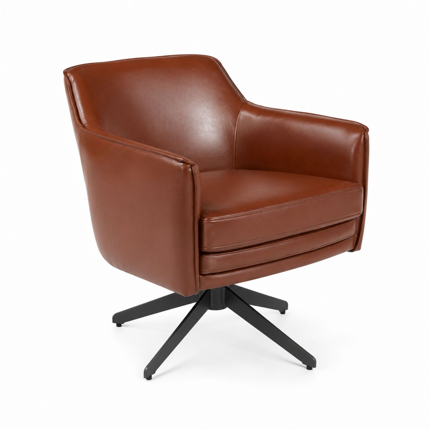 Fauteuil pivotant en cuir synthétique Marron avec base en métal Noir