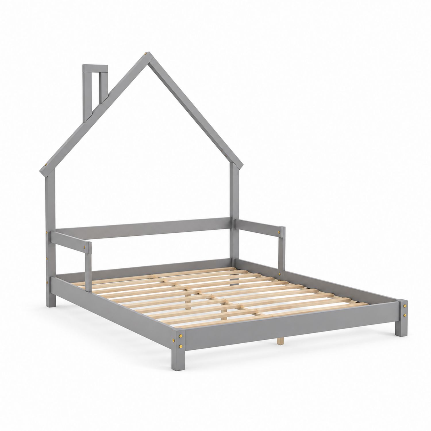 Lit cabane en métal et bois de pin gris 200x90 cm