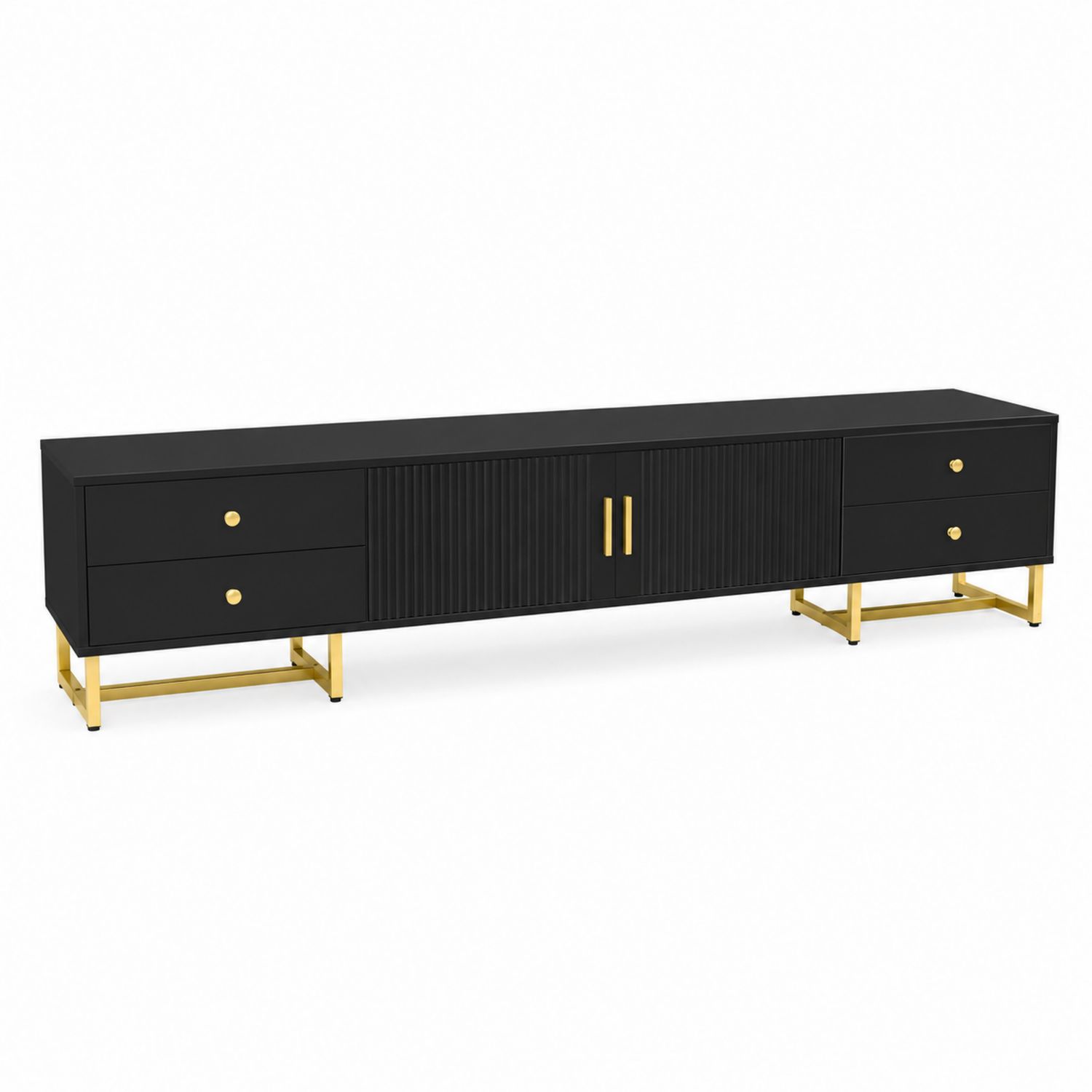 Meuble TV rectangulaire 200 cm en Bois et Métal Noir/Doré