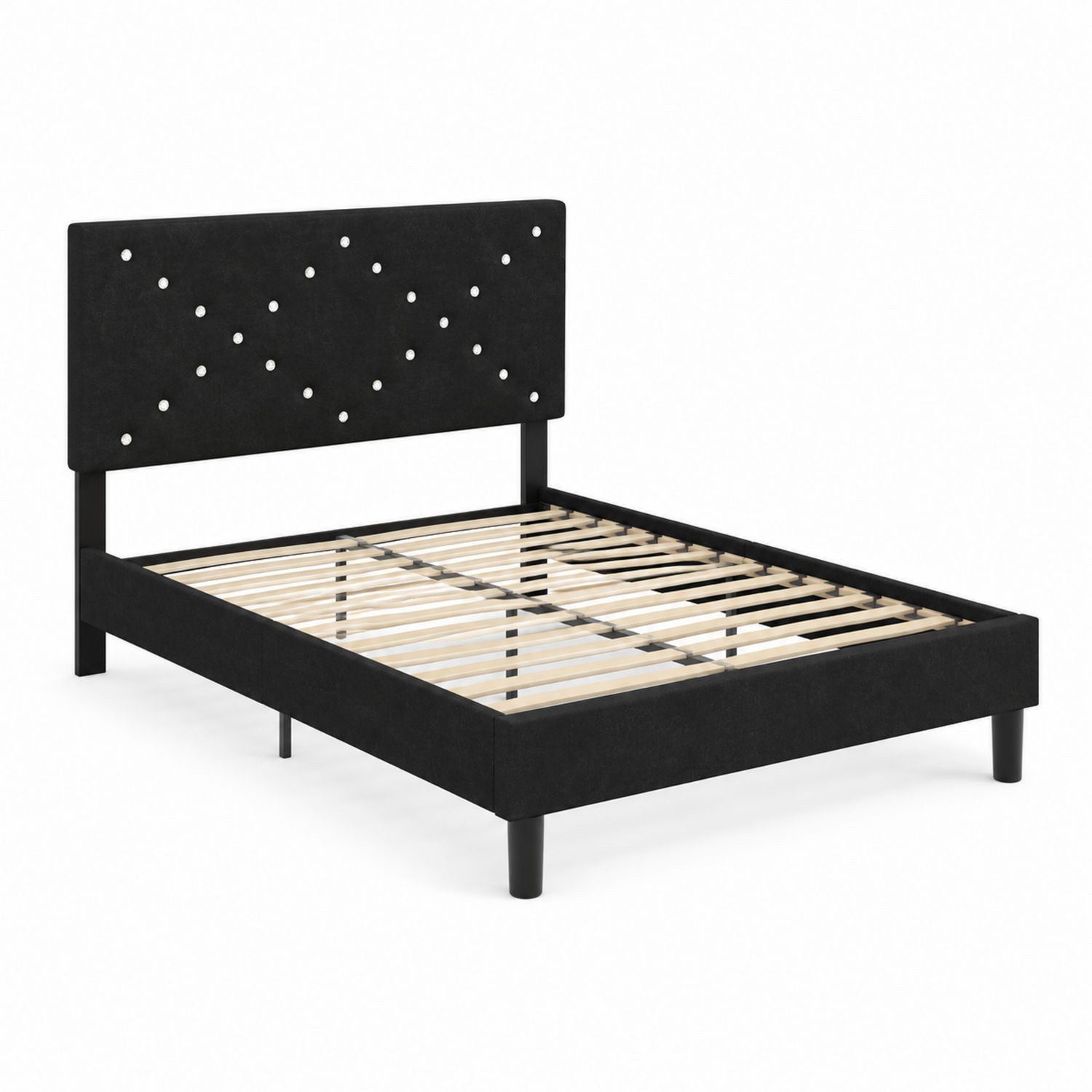 Lit double en tissu noir et métal 200x160 cm