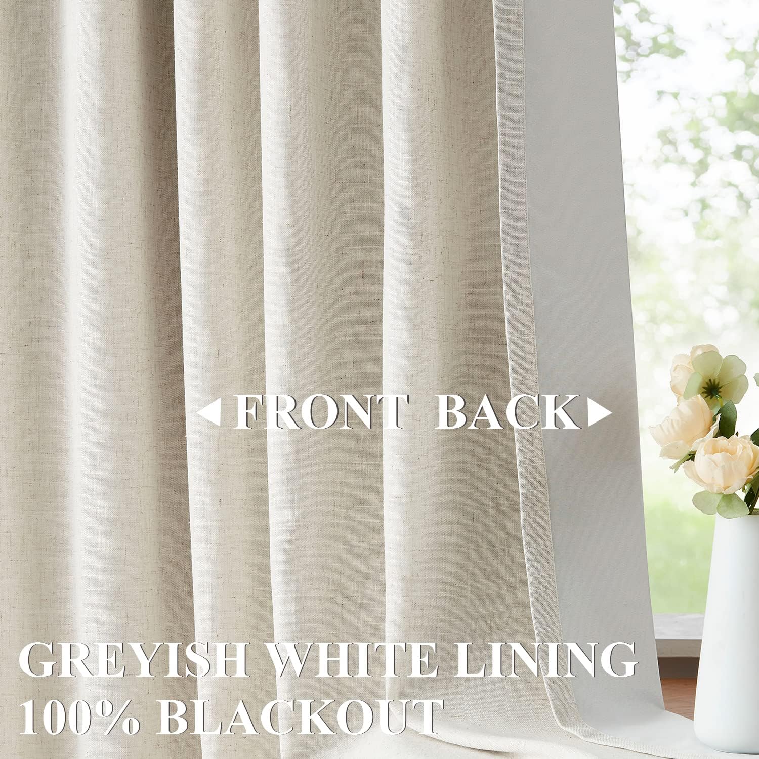 Natural Pinch Pleated Full Blackout Curtains Linen for Living Room Bedroom Thermal Insulated Pinch Pleat Drapes with Hooks 2 Panel 