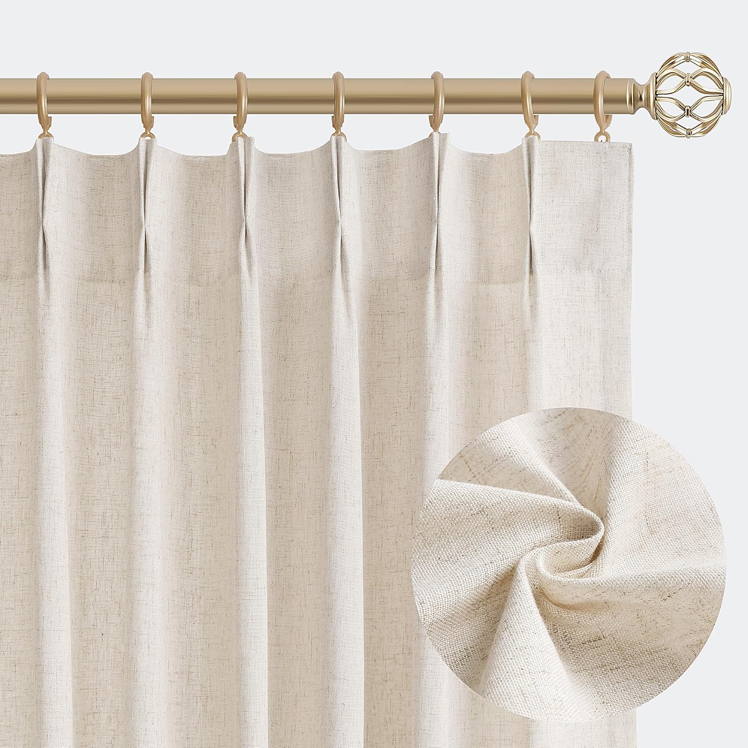 Linen Pinch Pleated Curtains  2 Panels Set Sheer Window Curtain for Bedroom Back Tab Drape Decor with Hooks,