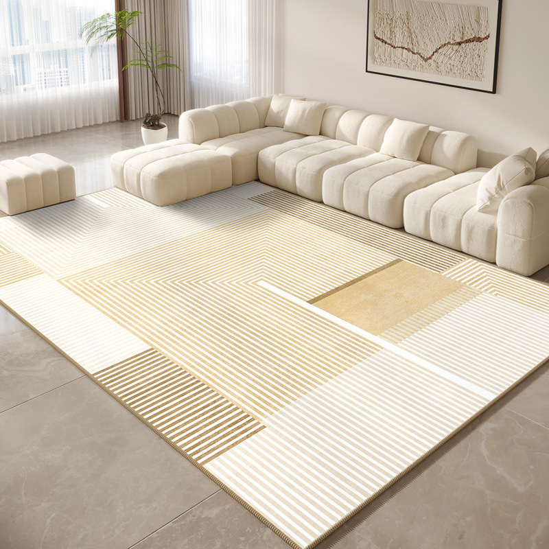 Chloe Minimalist Geometric Waterproof Area Rug | Cream & Beige Modern Line Large Carpet for Living Room and Bedroom