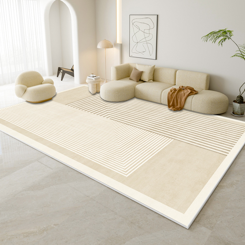 Chloe Minimalist Geometric Waterproof Area Rug | Cream & Beige Modern Line Large Carpet for Living Room and Bedroom