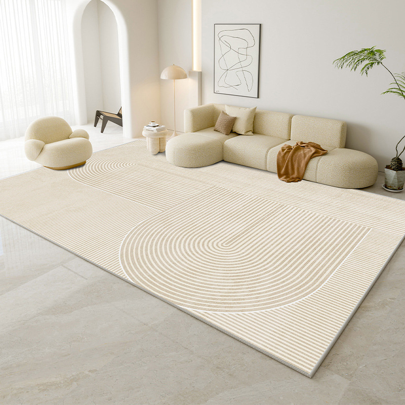 Chloe Luxury Minimalist Arch Geometric Rug | Waterproof Cream Beige Aesthetic Carpet for Home Decor