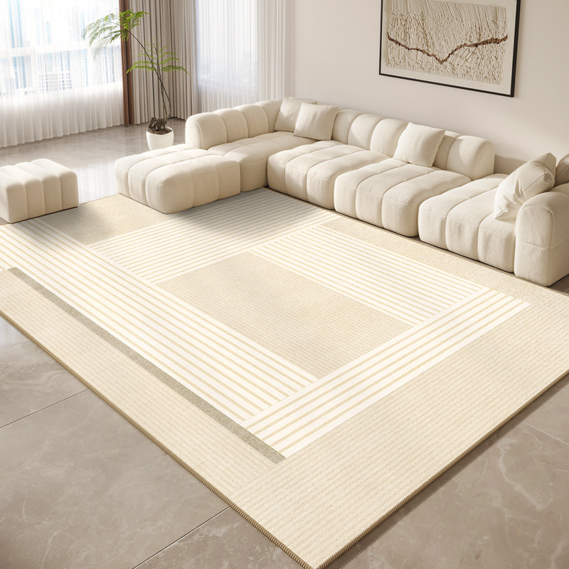 Chloe Minimalist Geometric Waterproof Area Rug | Cream & Beige Modern Line Large Carpet for Living Room and Bedroom