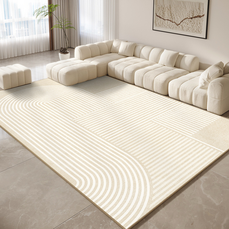 Chloe Luxury Minimalist Arch Geometric Rug | Waterproof Cream Beige Aesthetic Carpet for Home Decor