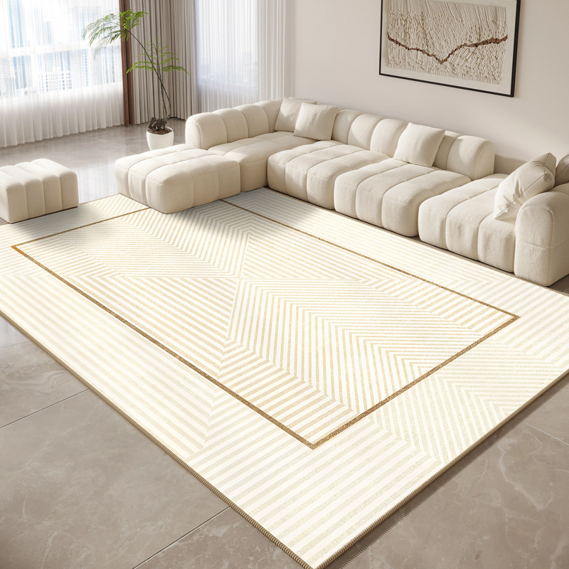 Chloe Minimalist Geometric Waterproof Area Rug | Cream & Beige Modern Line Large Carpet for Living Room and Bedroom