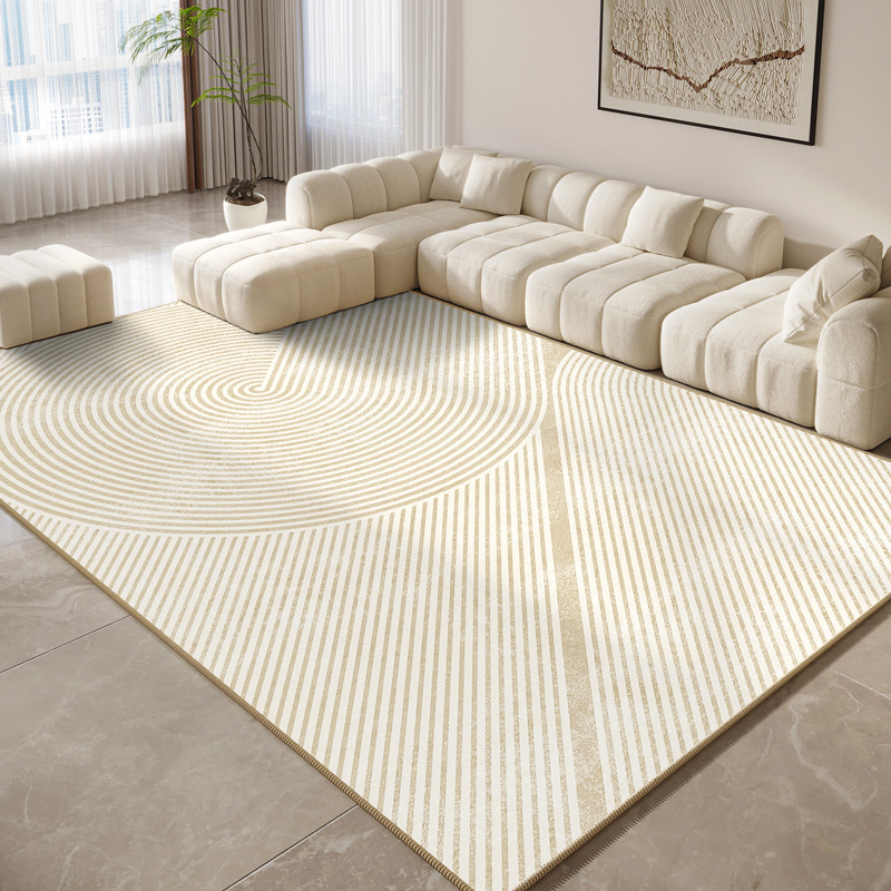 Chloe Luxury Minimalist Arch Geometric Rug | Waterproof Cream Beige Aesthetic Carpet for Home Decor